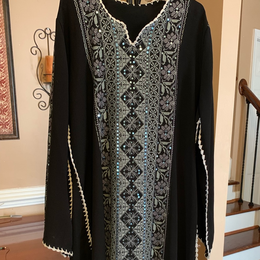 Black abaya w/ blue embroidery